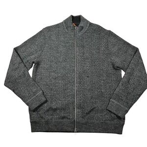 Tommy Bahama Sweater Mens Large Full Zip Baby Alpaca Wool Blend Gray Herringbone